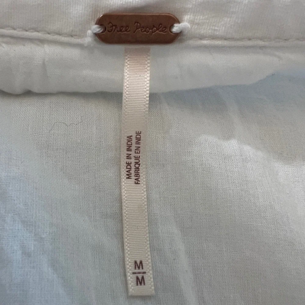 Free People Thea White Mini Shirt Dress Cotton Button Front Fitted M - Picture 6 of 9
